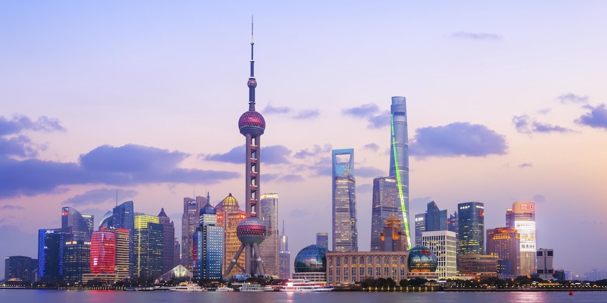 Shanghai skyline at night with Pudong and the Bund
